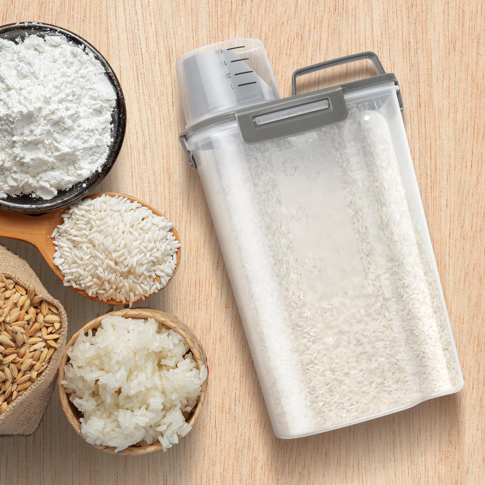 Slim, transparent design fits tight pantry spaces while staying easy to inspect.