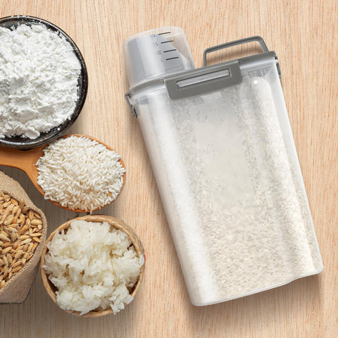 Slim, transparent design fits tight pantry spaces while staying easy to inspect.