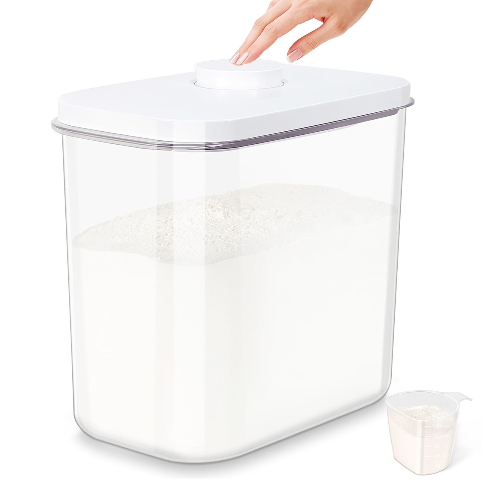 TBMAXS airtight rice container showing 25-lb capacity for organized pantry storage.