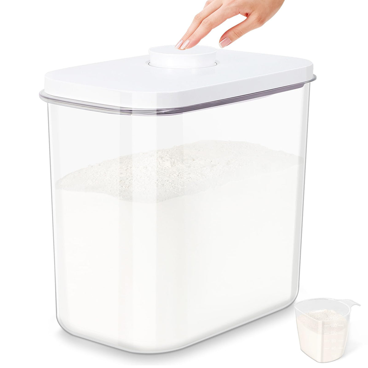 TBMAXS airtight rice container showing 25-lb capacity for organized pantry storage.