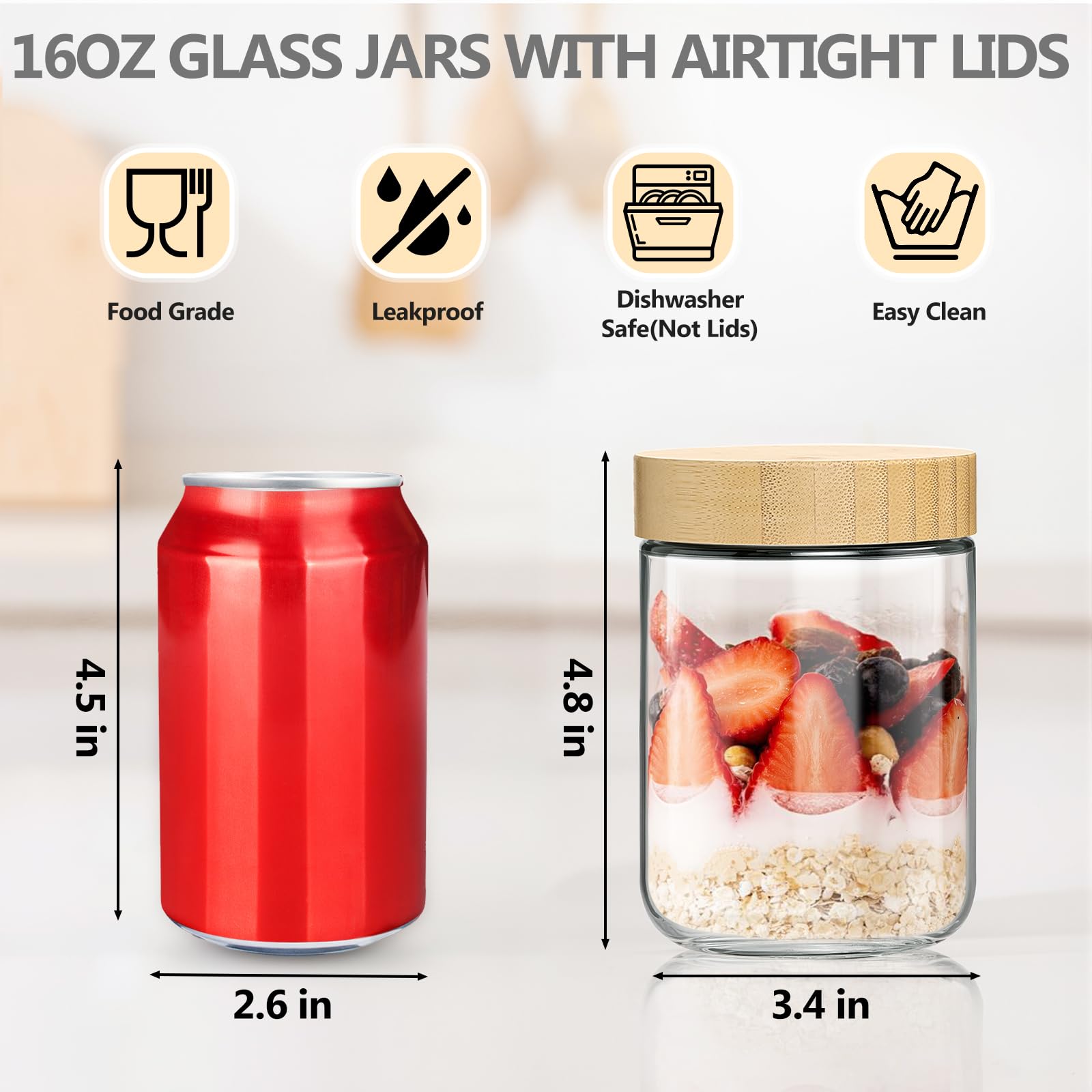 TBWIND wide-mouth glass jar perfect for overnight oats and layered yogurt