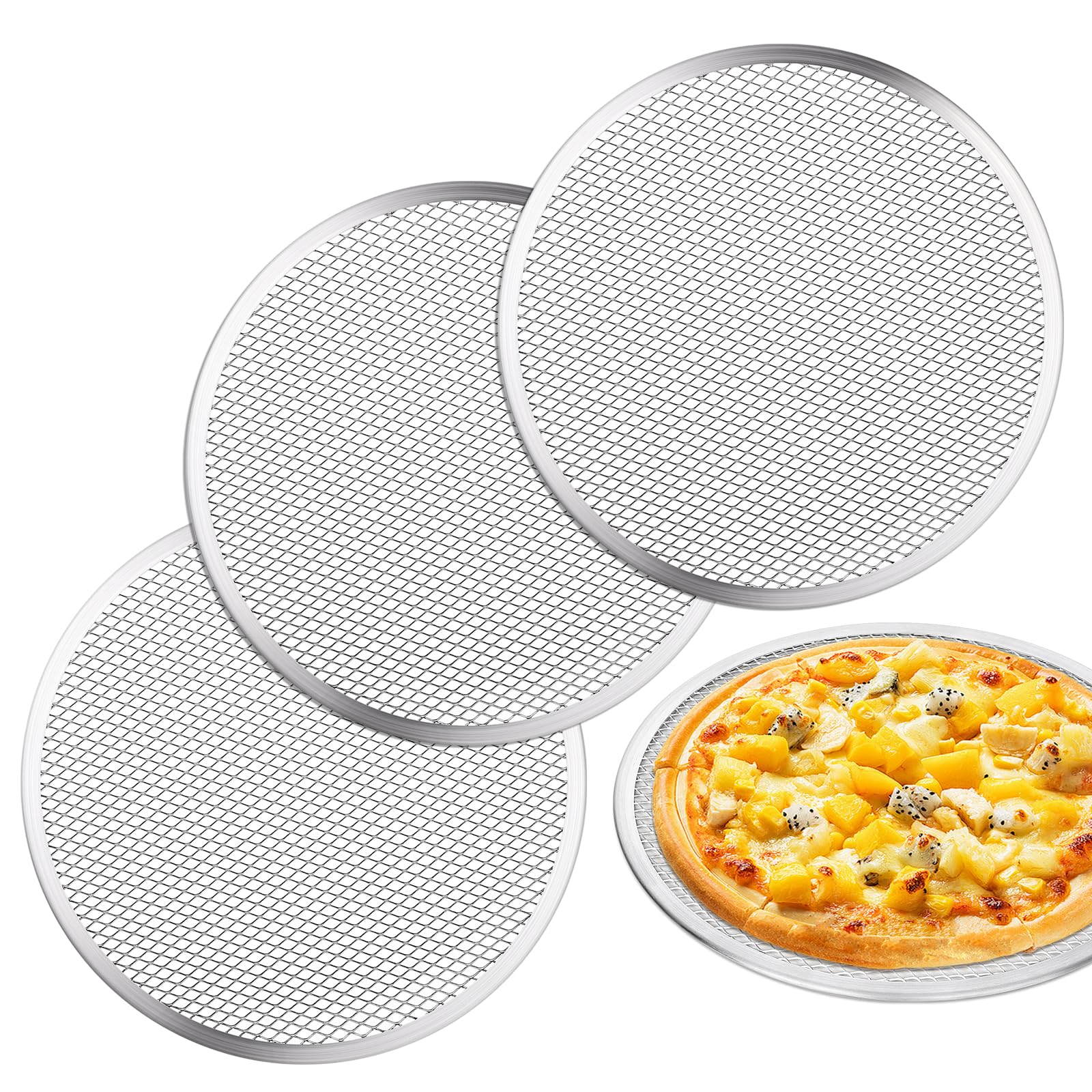 tchrules three-piece pizza screen group shot for versatile oven baking