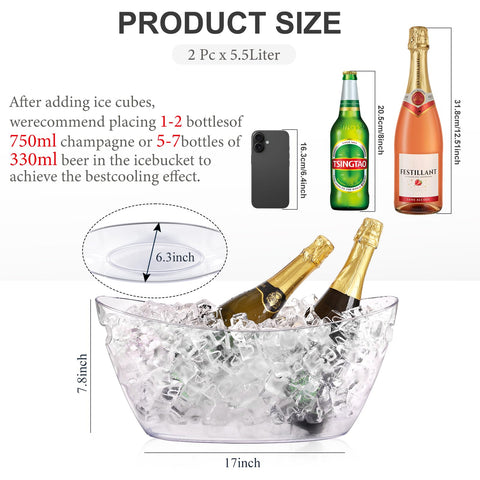 Tchrules champagne buckets closeup clear acrylic for elegant party presentation.
