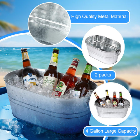 tchrules galvanized ice bucket doubles as fruit or decor storage.