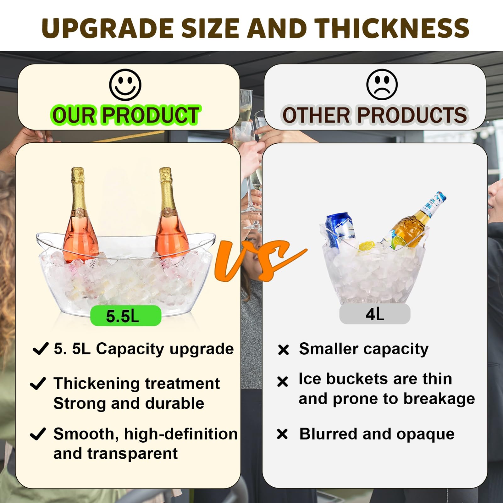 Tchrules ice bucket side handles easy to carry during outdoor gatherings.
