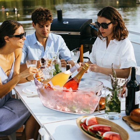 Tchrules ice buckets storage option doubles as fruit or candy tub.
