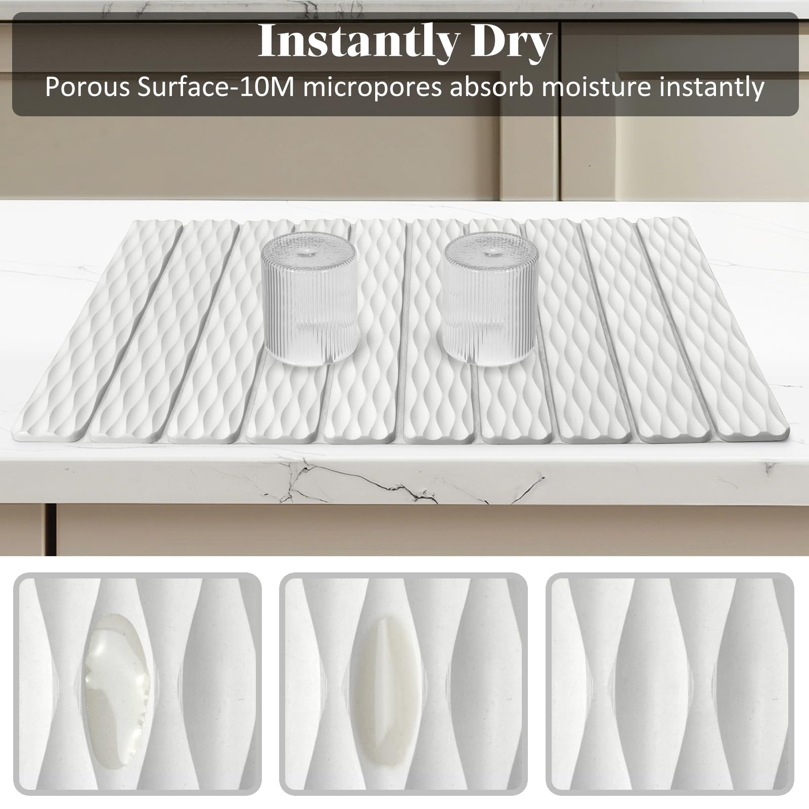 tdcokhe kitchen-counter drying mat in use to air-dry cups and utensils