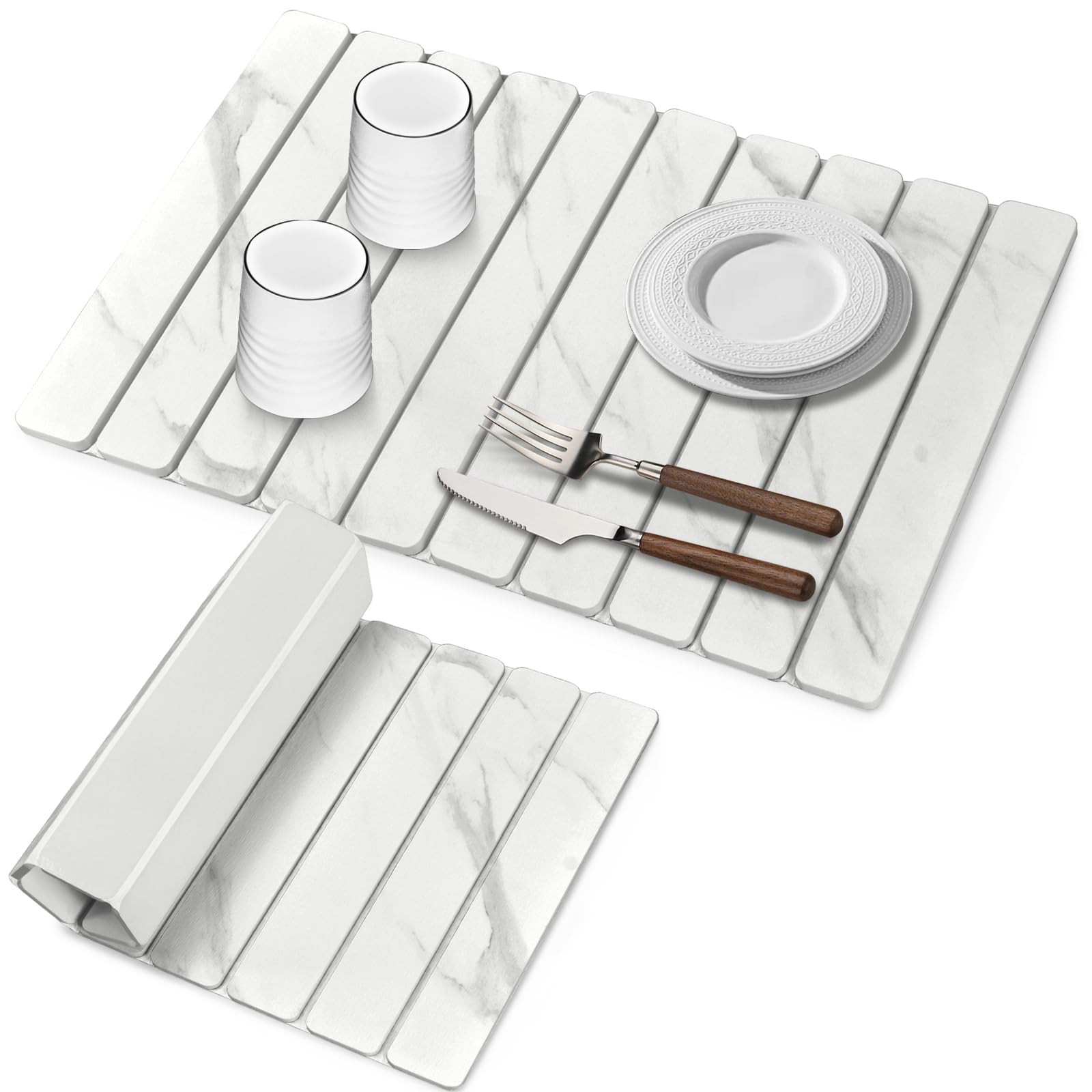 tdcokhe large stone dish drying mat in marble pattern keeps countertops dry after dishwashing