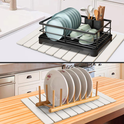 tdcokhe kitchen counter setup with stone drying mat ready for use