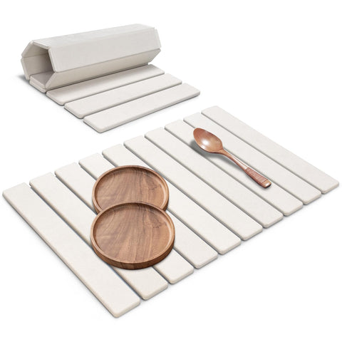 tdcokhe stone dish drying mat on counter, dries dishes quickly and safely