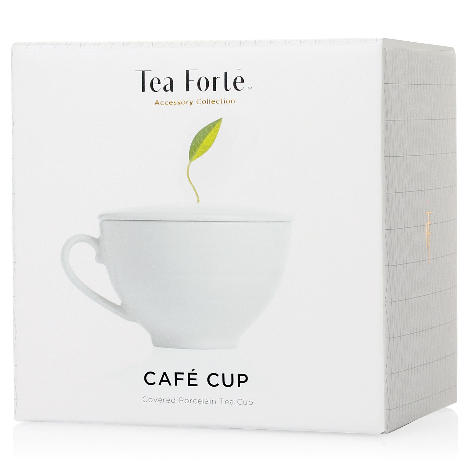 Tea Forte Cafe Cup close-up of steeping cover hole revealing leaves.