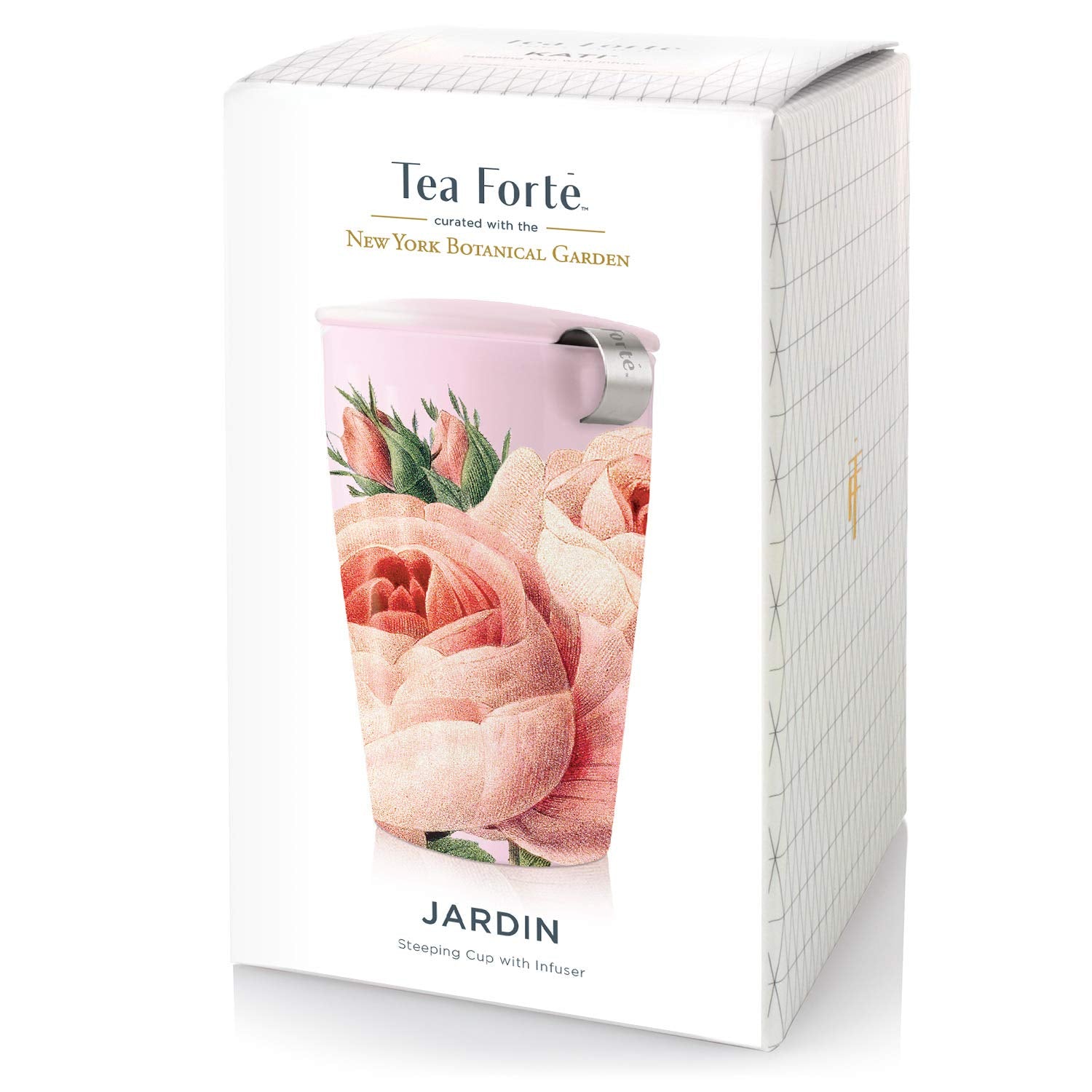 Tea Forte Kati Cup infuser close-up showing the fine stainless steel basket