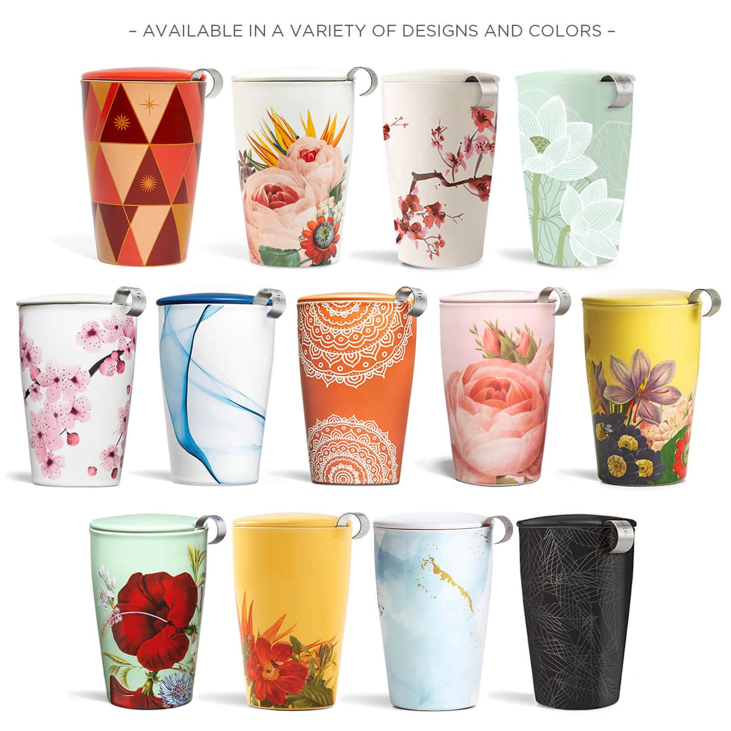Tea Forte Jardin color cup on a shelf evokes elegant tea moments