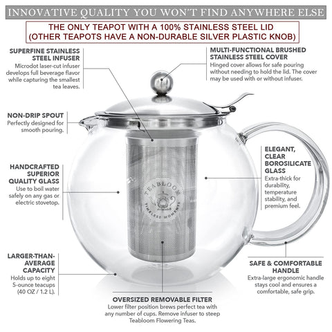 Teabloom Classica lid and handle design ensures a comfortable grip.