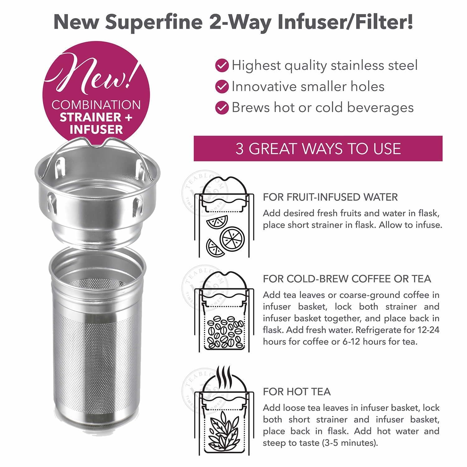 Teabloom Cosmopolitan brushed exterior with travel-ready finish.