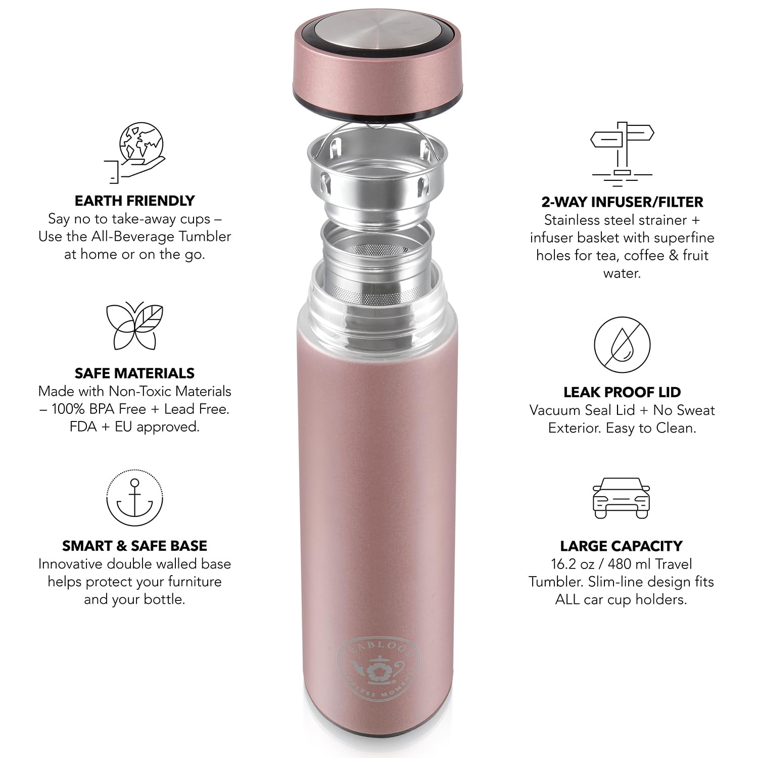 Teabloom Cosmopolitan interior stainless steel for durability.