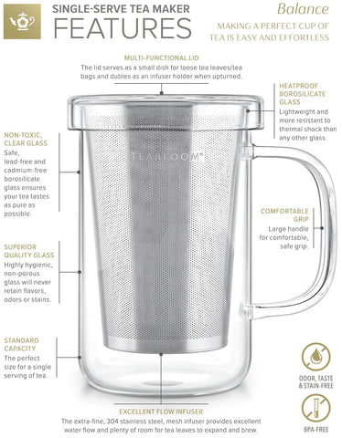 Teabloom borosilicate mug is dishwasher safe for easy cleanup