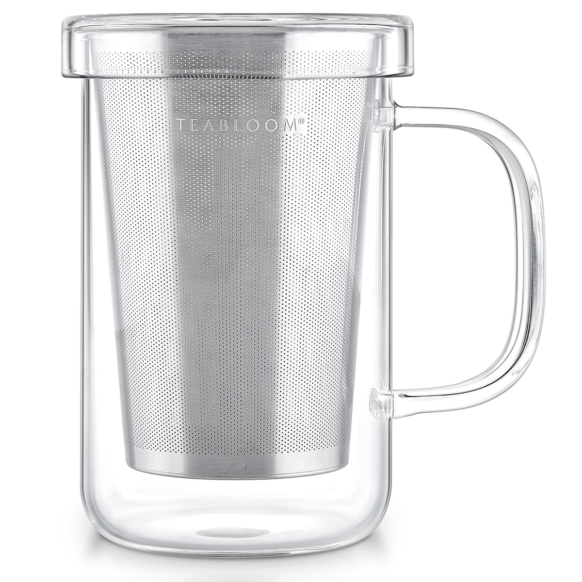 Teabloom premium borosilicate glass mug with infuser and lid for versatile tea sessions