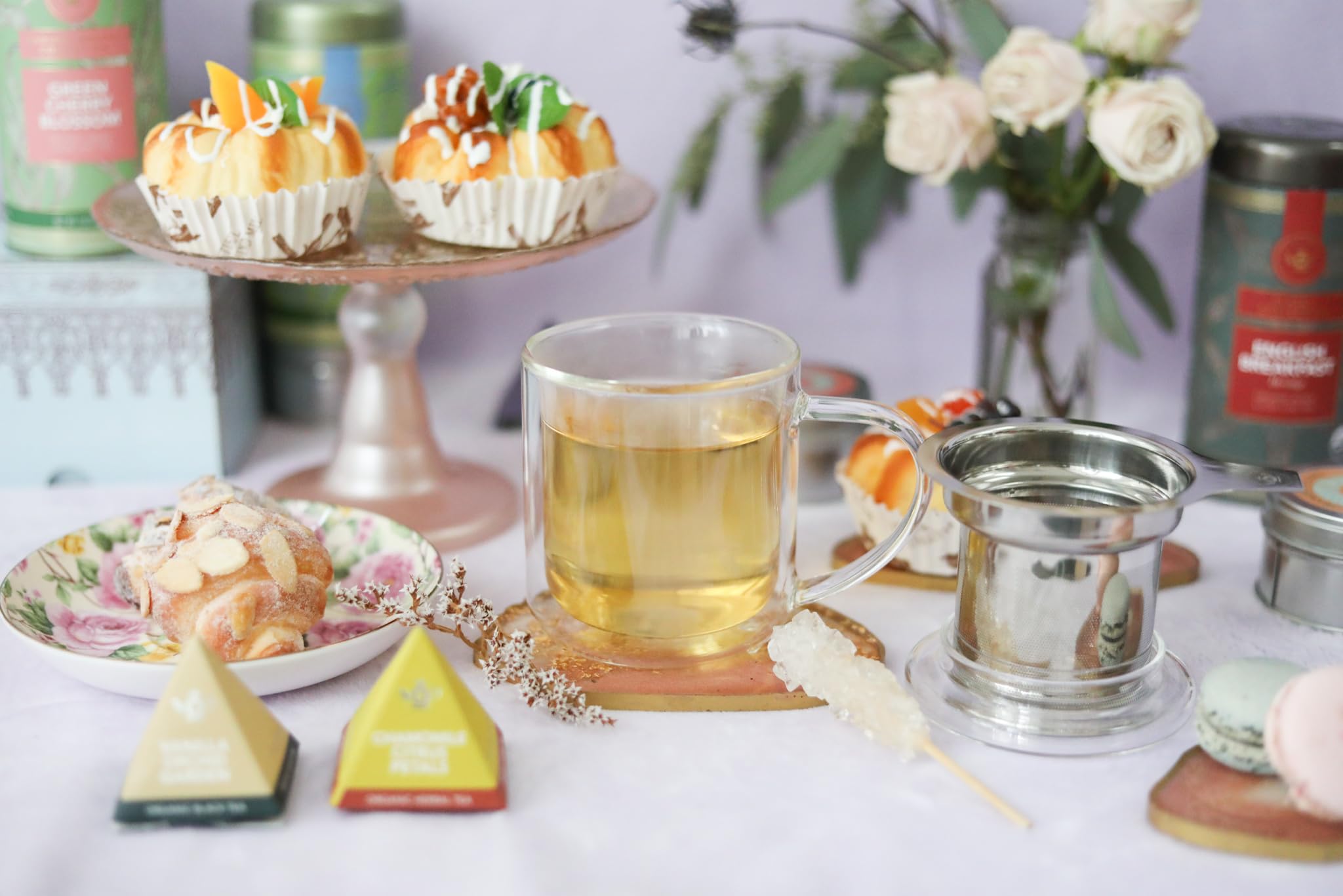 Teabloom infuser basket close-up with full leaf expansion and aroma