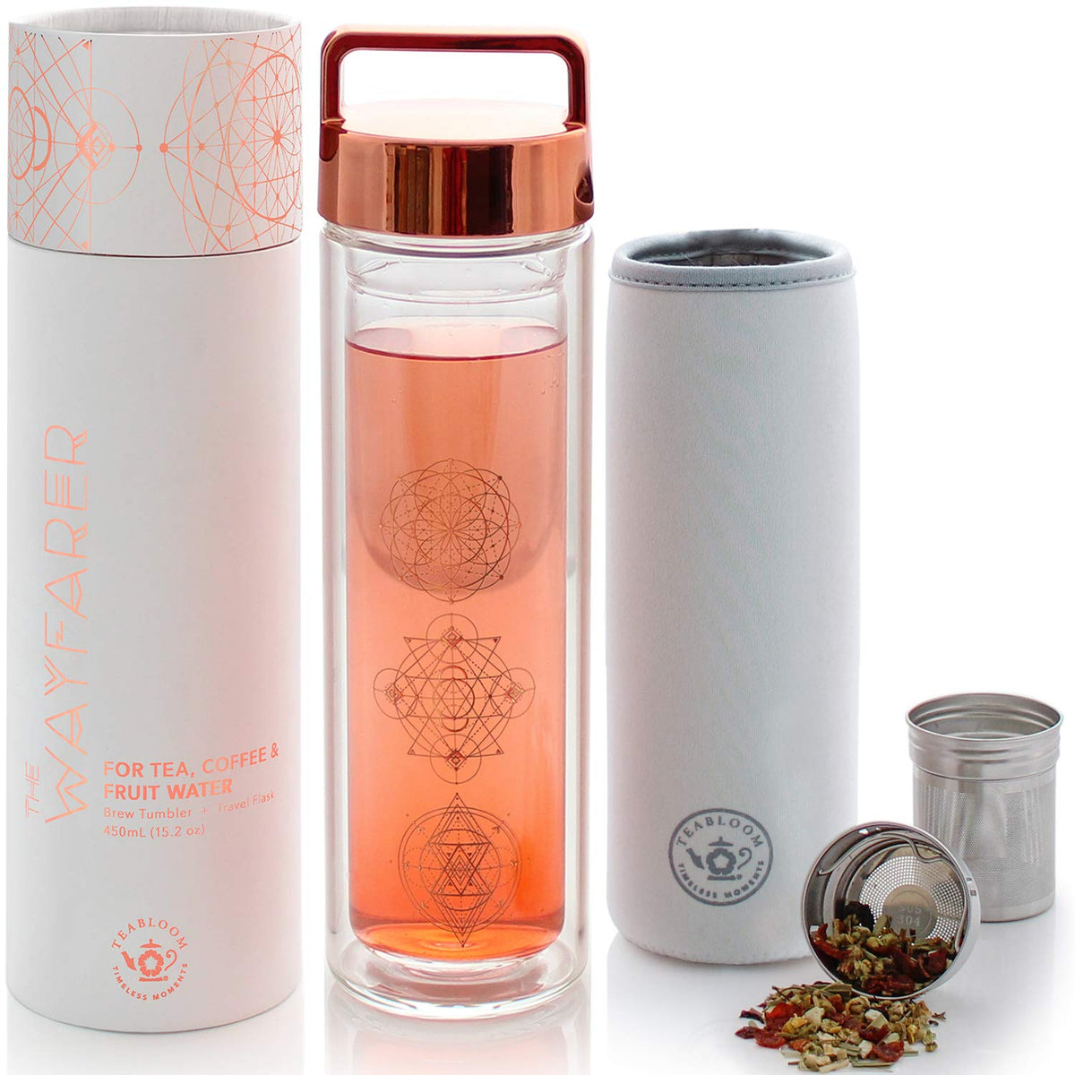 Teabloom Wayfarer bottle pour cap helps you enjoy tea or coffee on the go.