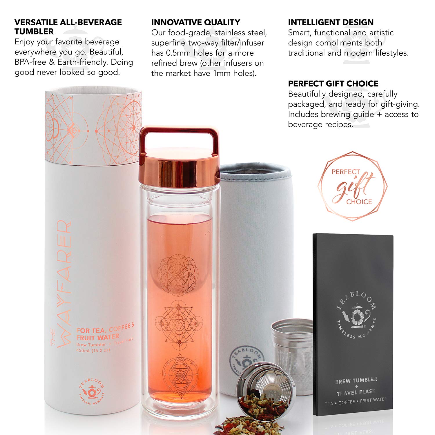 Teabloom Wayfarer rose-gold detail adds subtle elegance to daily use.
