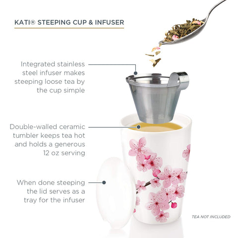Tea Forte Kati Cup stainless infuser basket for clean steeping.