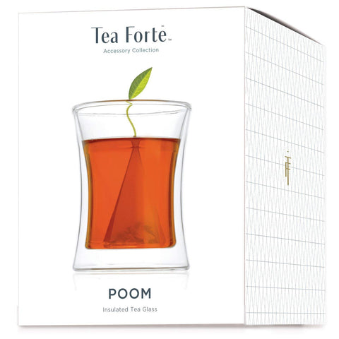 Tea Forte Poom double-wall glass keeps tea hot while staying cool to touch.