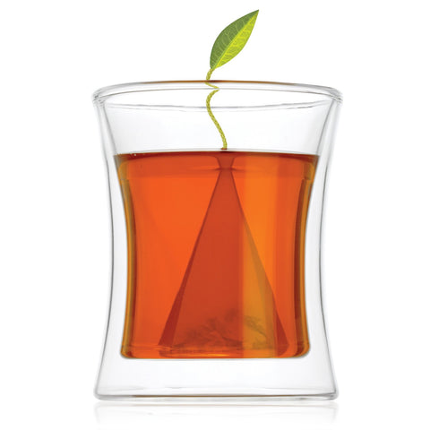 Tea Forte Poom hand-blown glass teacup enhances aroma and presentation.