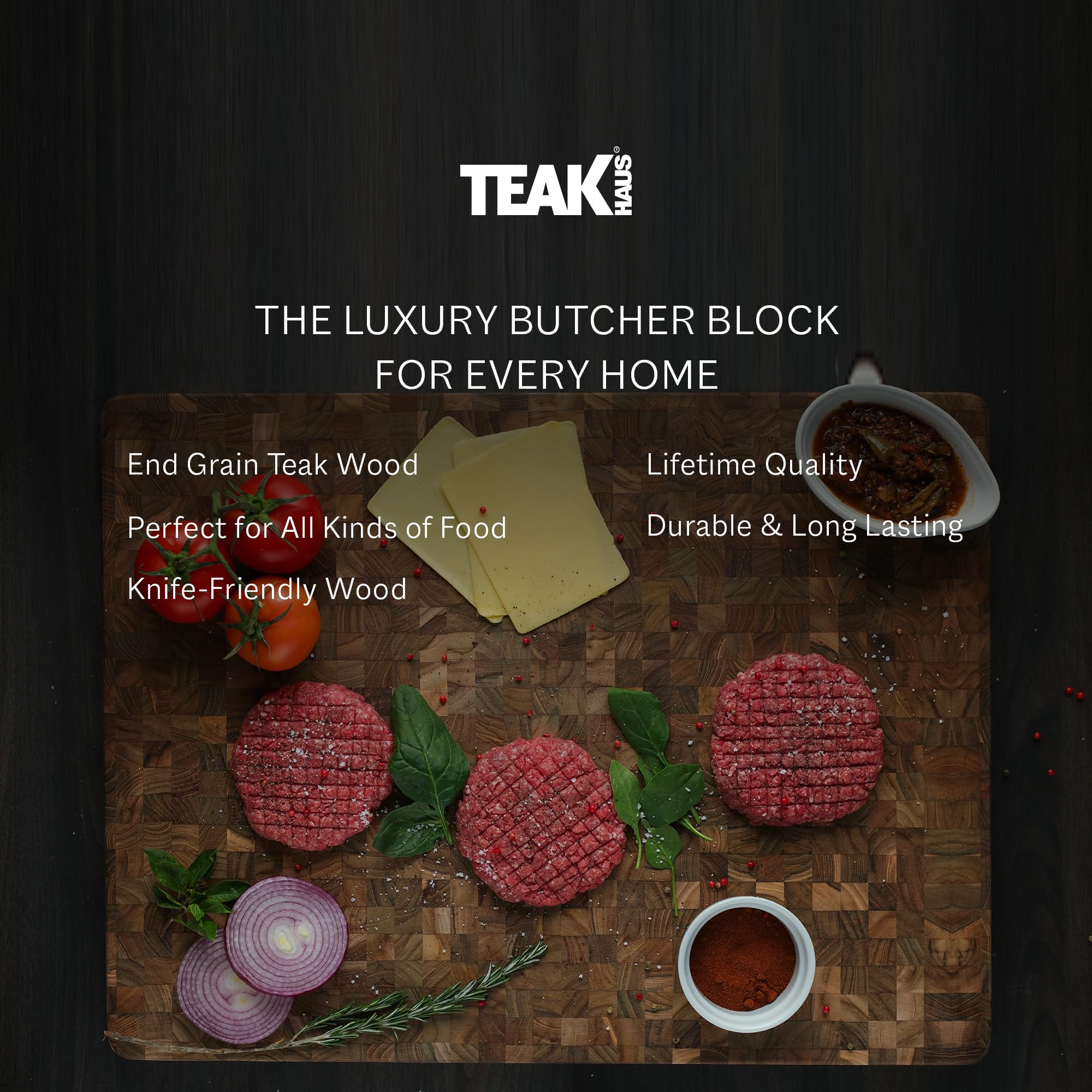 Teakhaus reversible design doubles prep and serving space.
