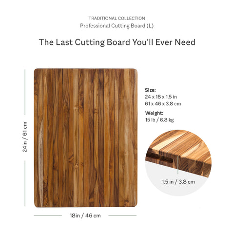 Teakhaus board highlighting the edge-grain surface for knife-friendly prep.