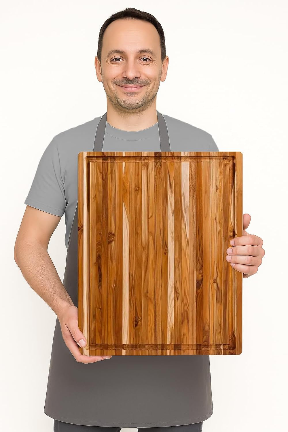 Teakhaus juice groove cutting board capturing juices during carving.
