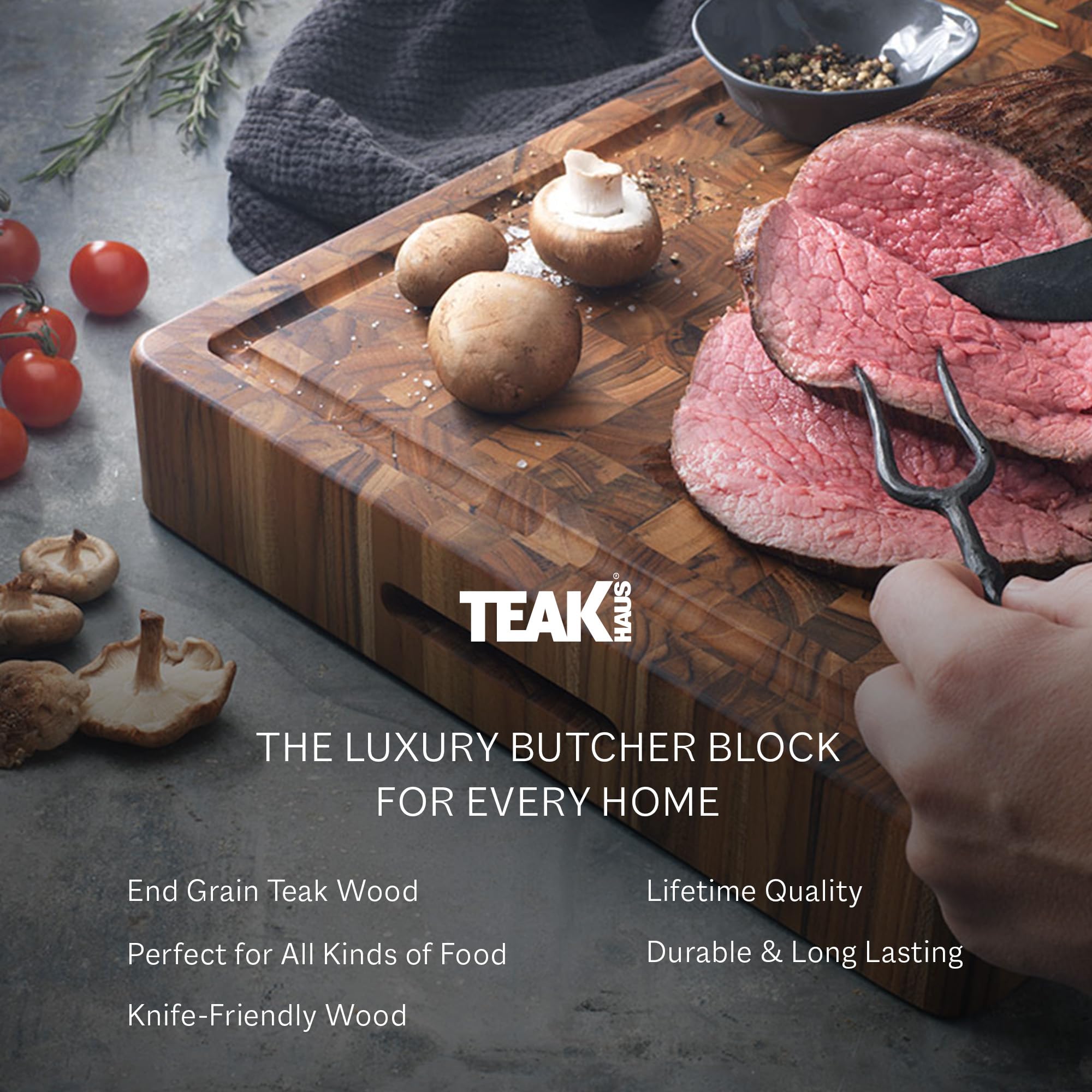 Knife-friendly Teakhaus surface protecting blades during slicing