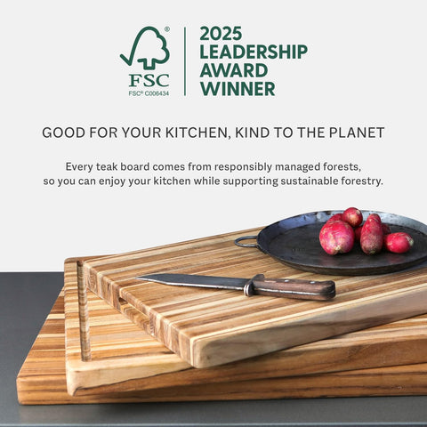 Teakhaus knife-friendly surface protects blades during slicing