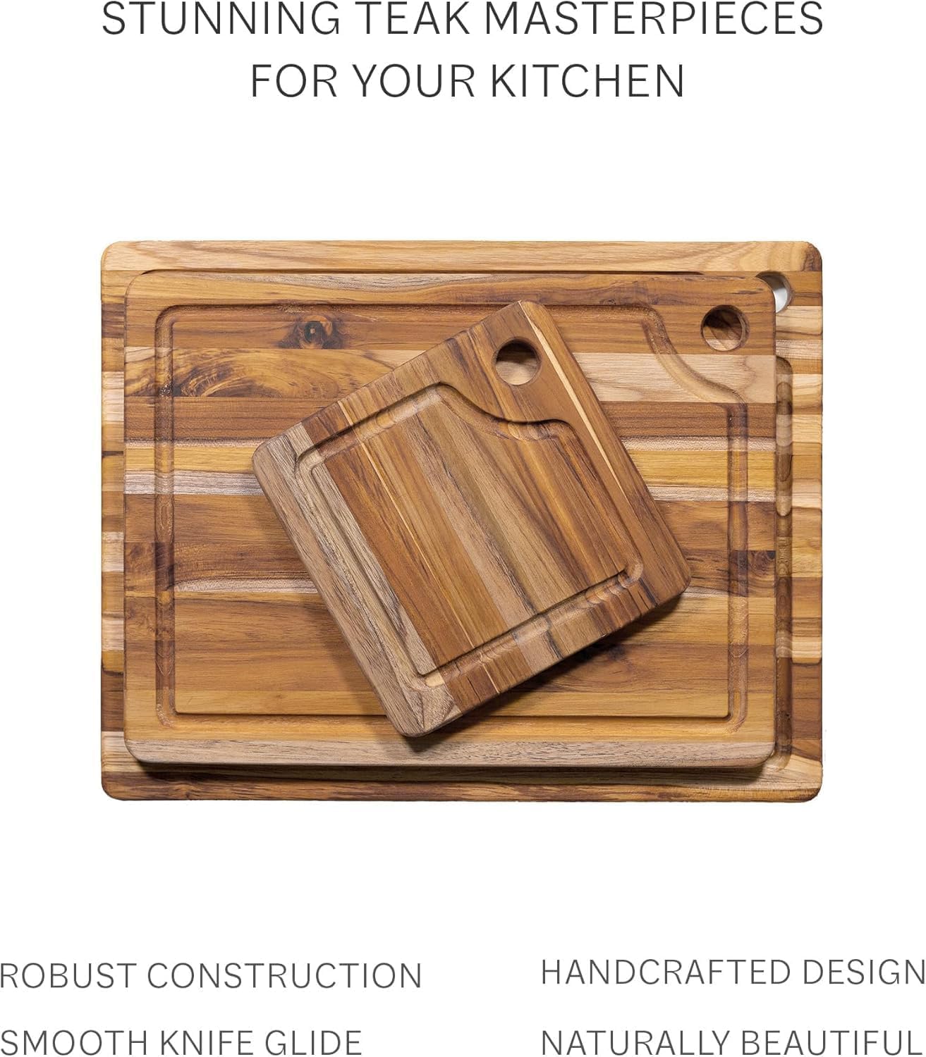 Teakhaus Marine Cutting Board bottom shows anti-slip feet for stability.