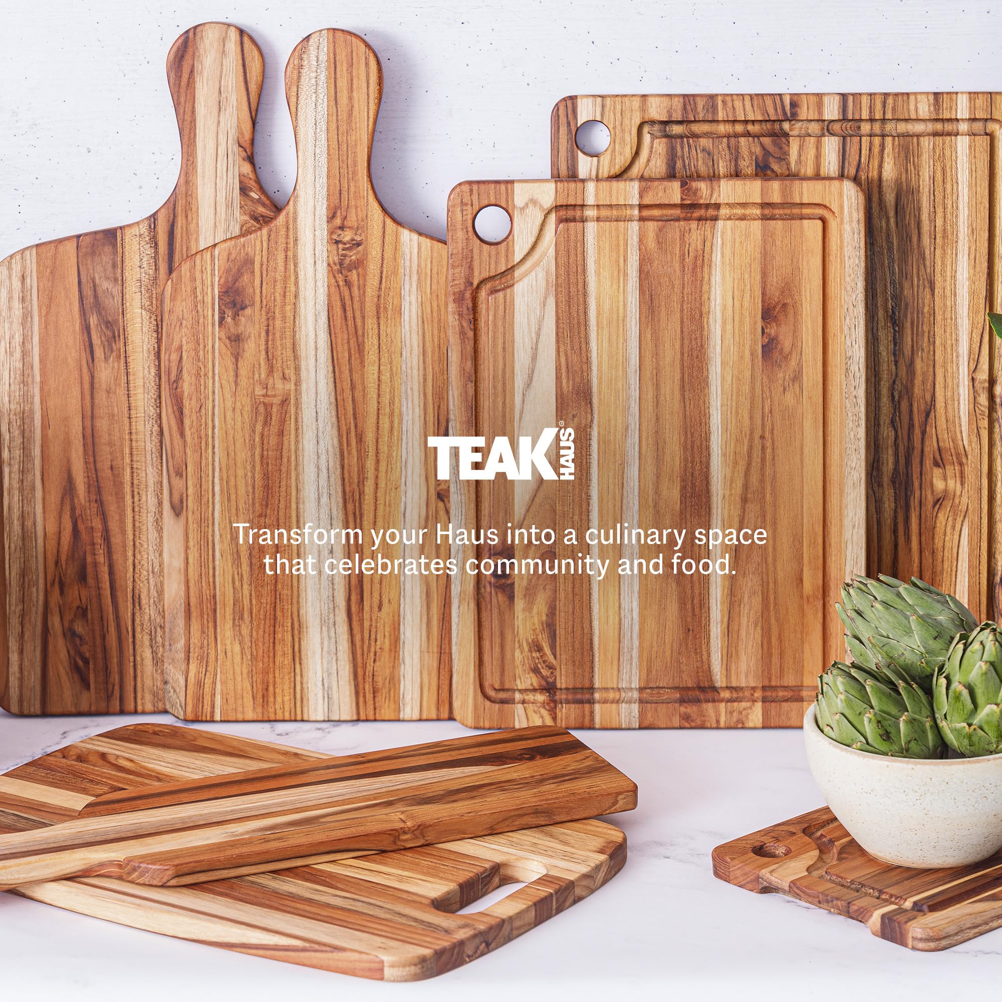 Teakhaus Marine cutting board easy-care routine with hand wash and oil.