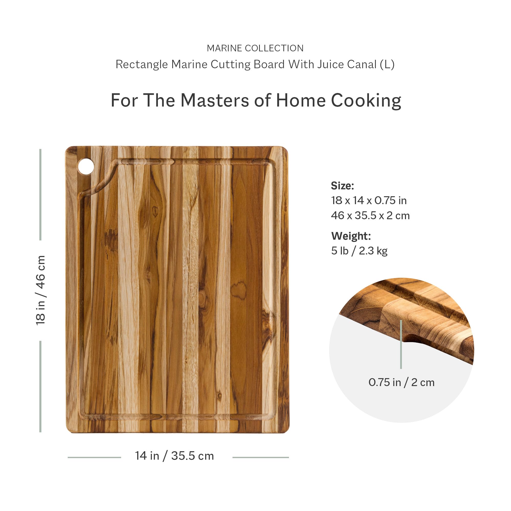 Teakhaus Marine cutting board edge-grain surface protects knives during daily prep.