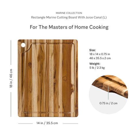 Teakhaus Marine cutting board edge-grain surface protects knives during daily prep.