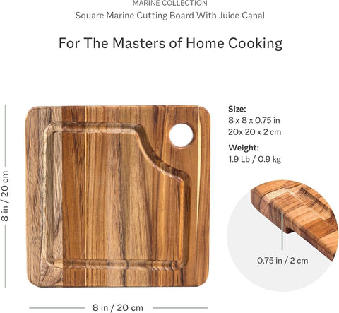 Teakhaus Marine Cutting Board knife action shows smooth surface for easy chopping.