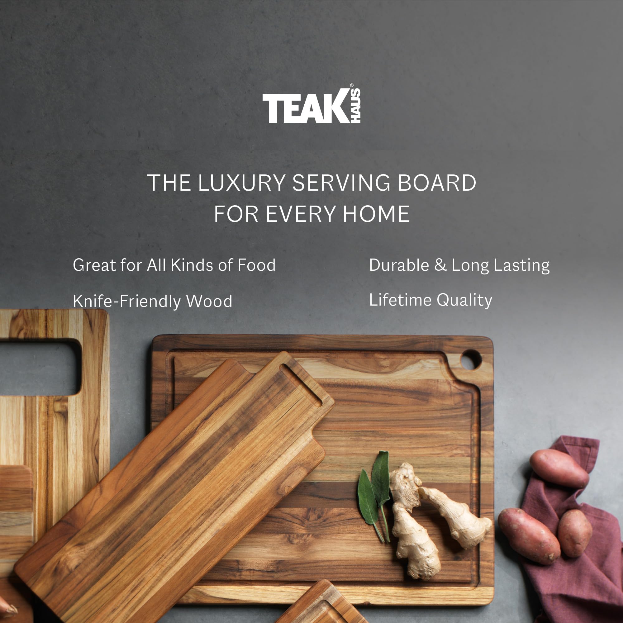 Teakhaus Marine cutting board large rectangle silhouette ideal for holiday prep.
