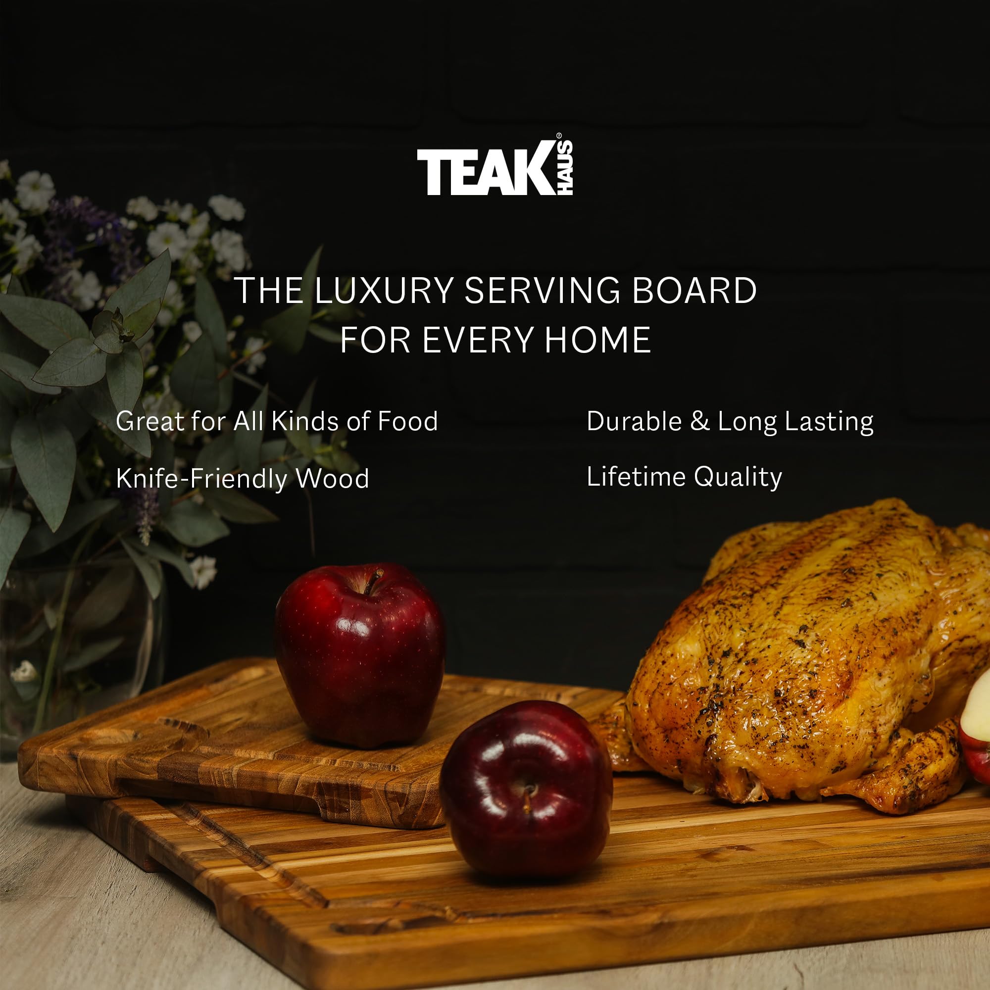 Teakhaus corner hole detail offers convenient hanging and handling during prep.