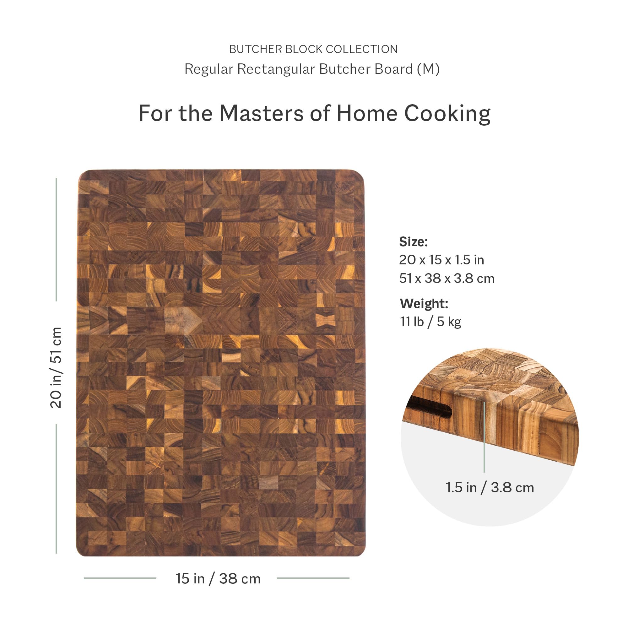 Teakhaus teak surface offers durable, moisture-resistant prep space for everyday cooking.