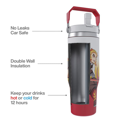 Team Liquid Demon Slayer tumbler lid demonstrates spill-resistant seal for travel.