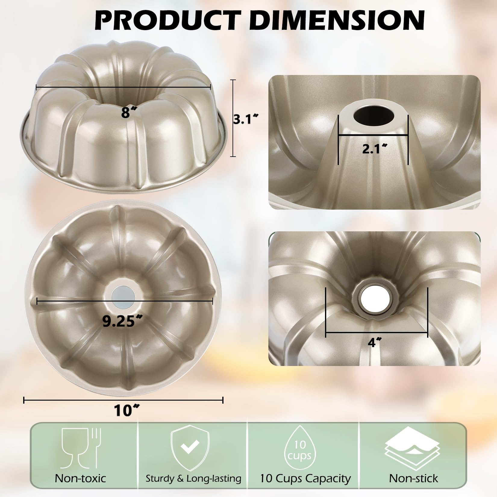 TeamFar 10-inch nonstick cake pan top view reveals fluted interior for even baking.