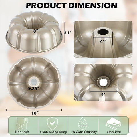 TeamFar 10-inch nonstick cake pan top view reveals fluted interior for even baking.
