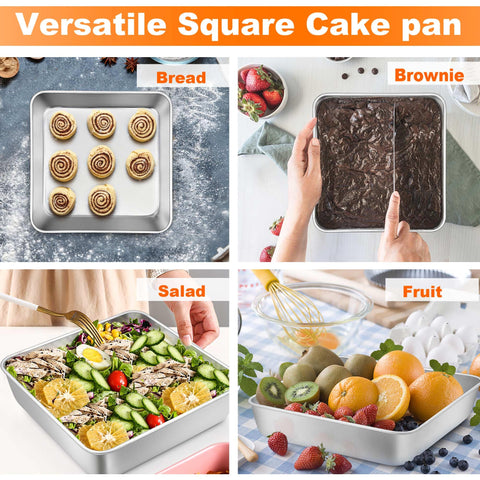TeamFar 2-inch deep square pan for larger batter capacity