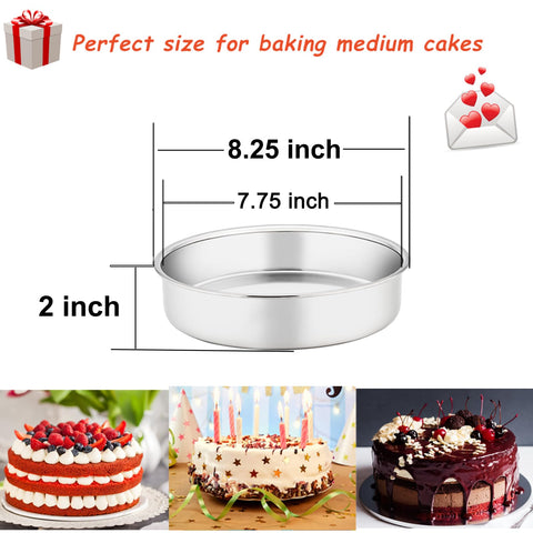 TeamFar 8-inch round cake pans with mirror finish for gleaming baked edges.