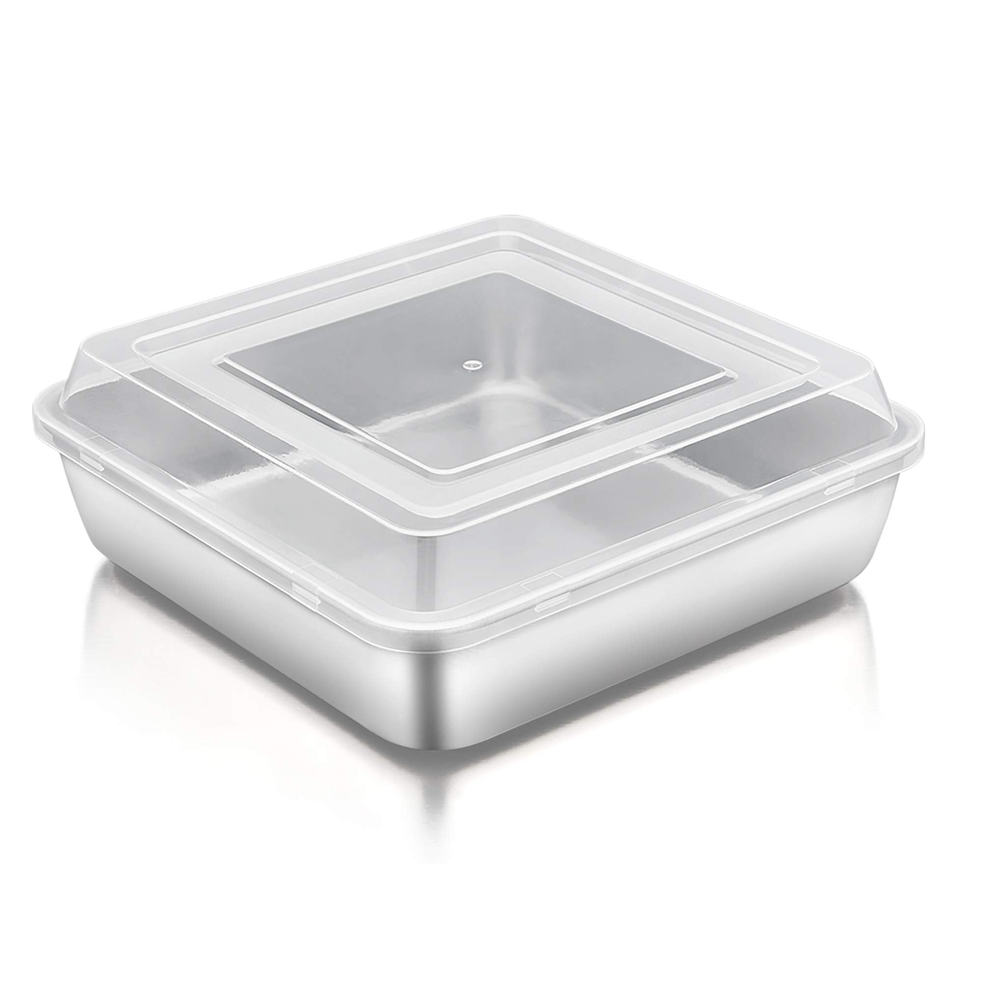 TeamFar 8-Inch square cake pan with lid for safe baking.