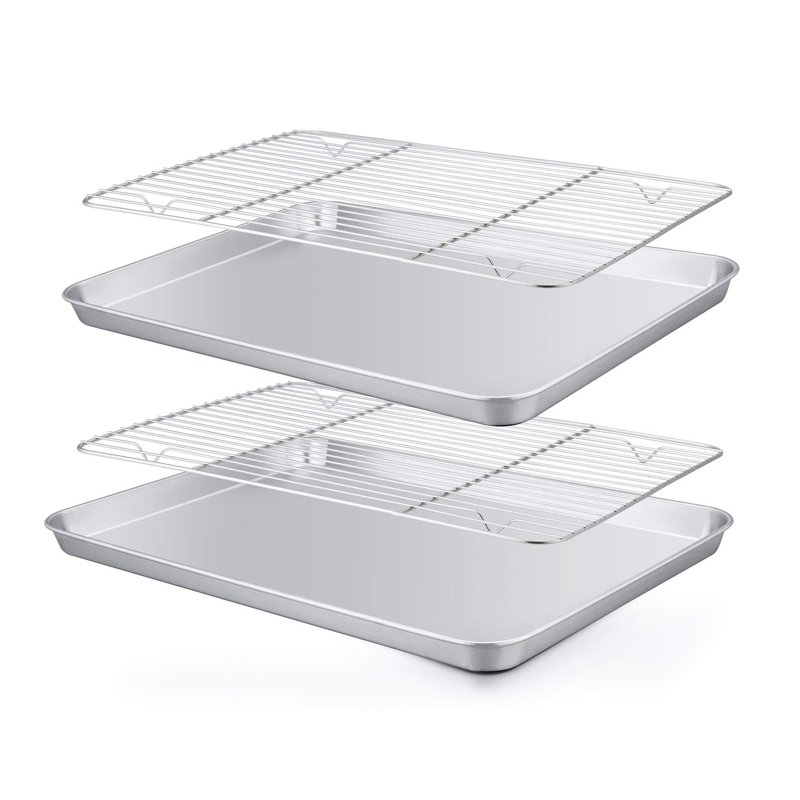 TeamFar baking pan with rack in mirror finish for easy release and cleanup.