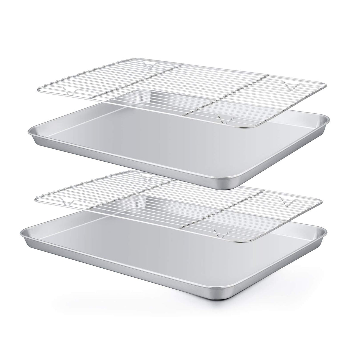 TeamFar baking pan with rack in mirror finish for easy release and cleanup.