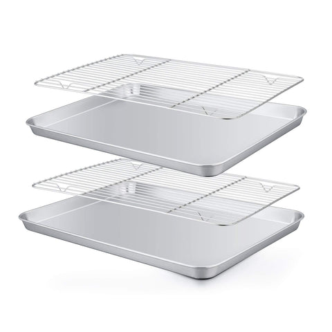 TeamFar baking pan with rack in mirror finish for easy release and cleanup.